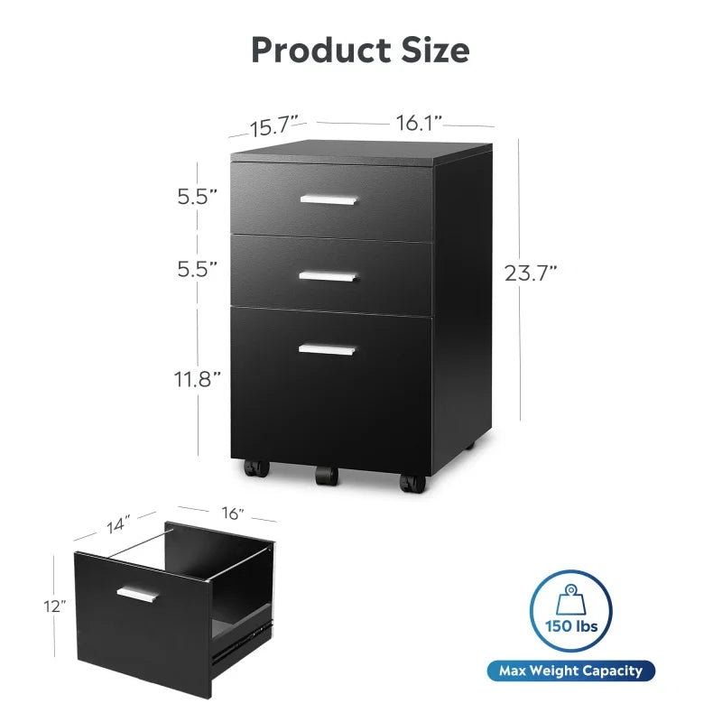 GALAXHERO Triple Drawer Durable Hardwood MobileStorage Filing Cabinet Rolling Organizer