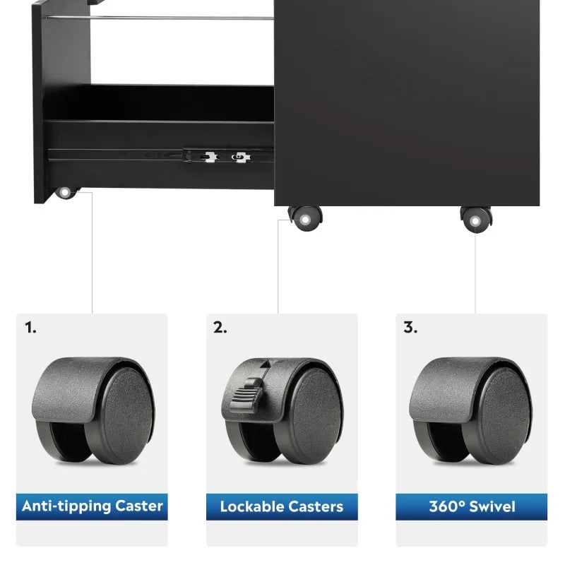 GALAXHERO Triple Drawer Durable Hardwood MobileStorage Filing Cabinet Rolling Organizer