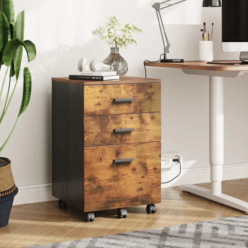 GALAXHERO Triple Drawer Durable Hardwood MobileStorage Filing Cabinet Rolling Organizer