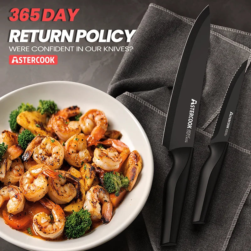 Astercook Kitchen Knife Set With Built In Sharpener Block German Stainless Steel