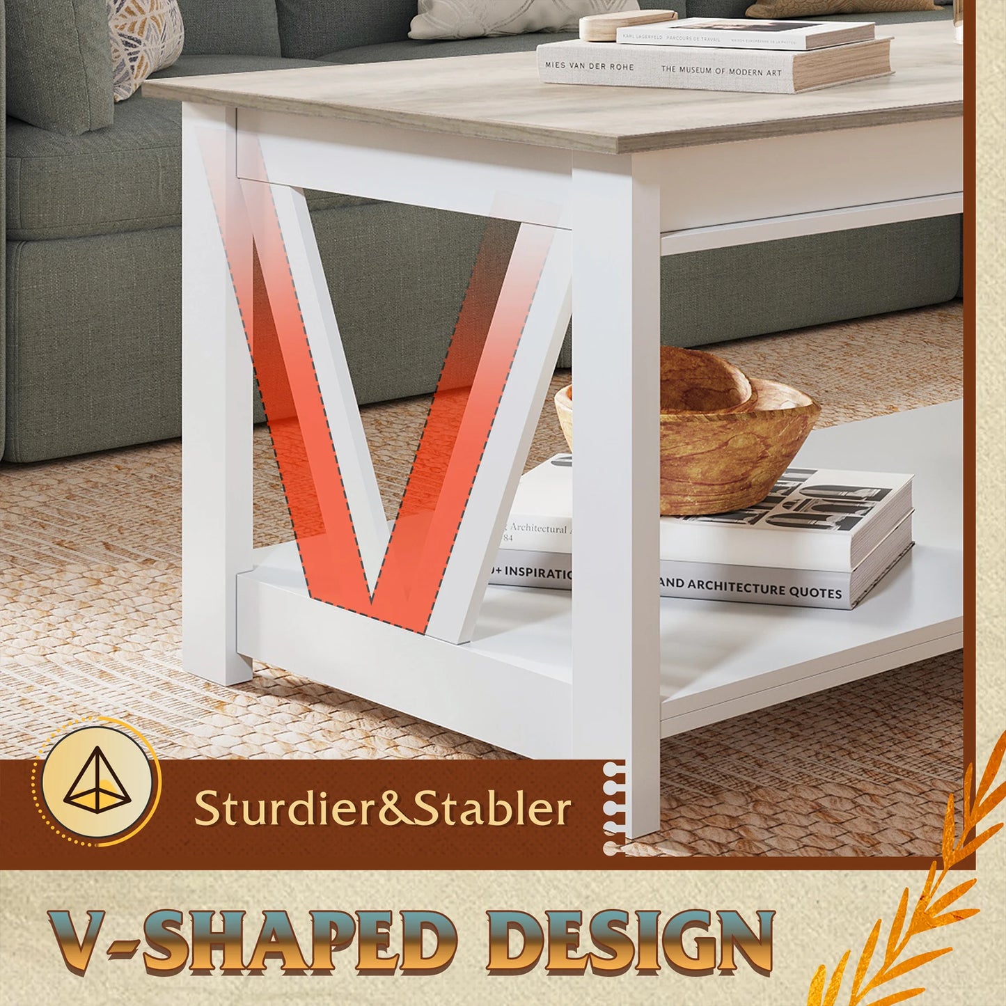 Galaxhero Coffee Table Storage Shelf With V Shaped Support