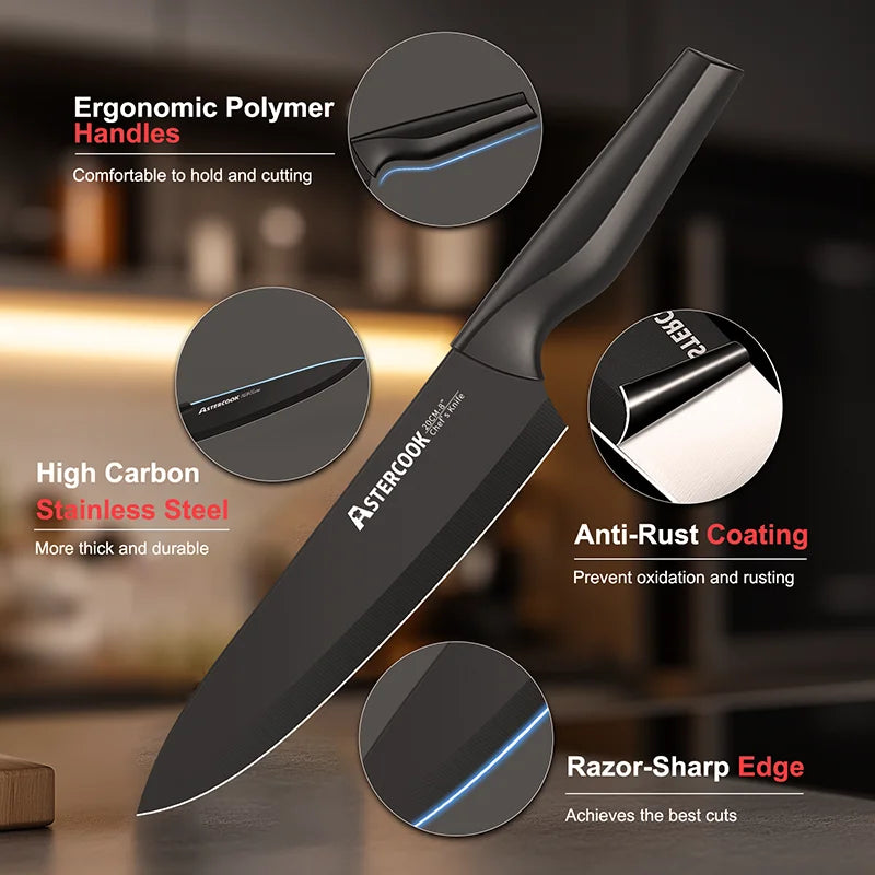 Astercook 15-Piece Kitchen Knife Set With Built-In Sharpener Block
