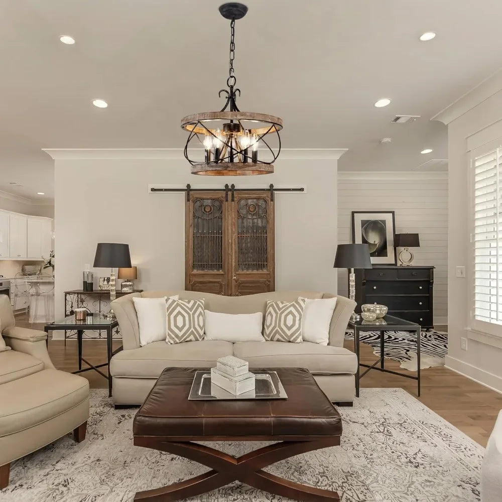 Customizable 5 Light Farmhouse Wood Chandelier Fixture