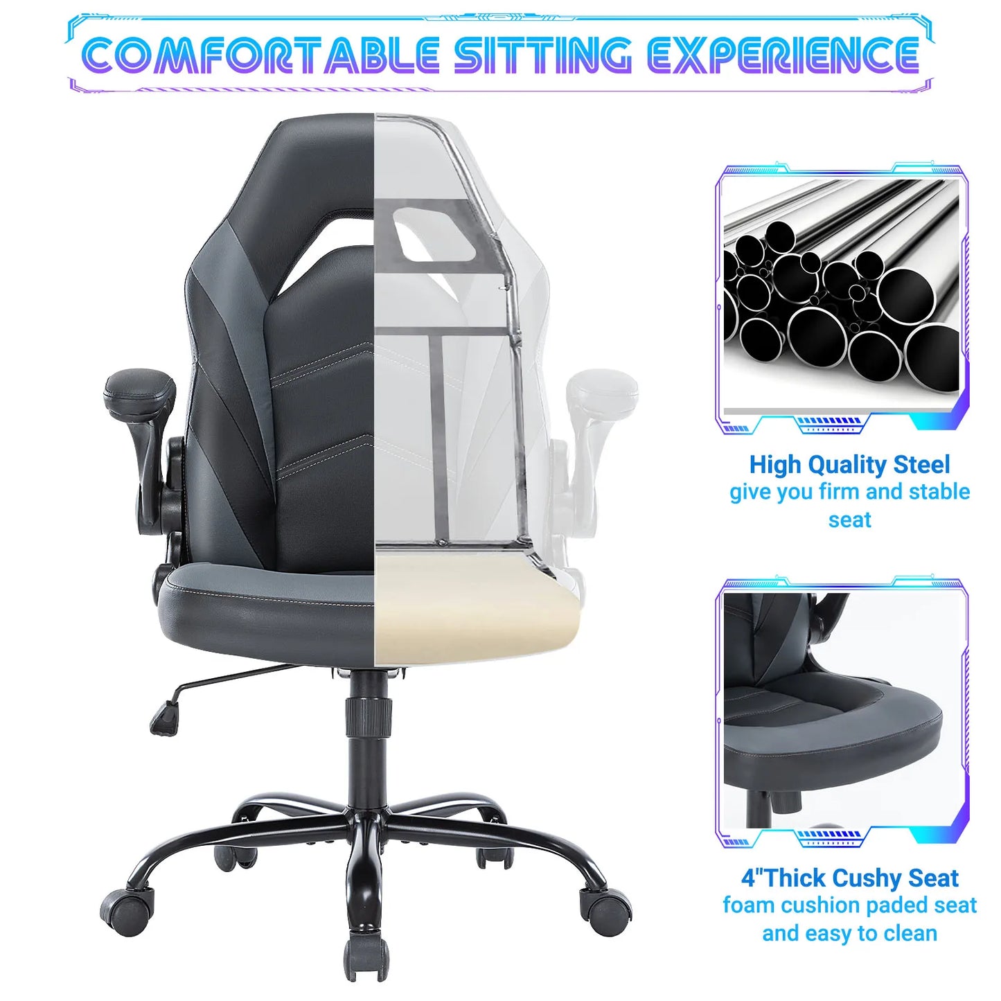 JHK Ergonomic Office Gaming Chair With Premium PolyurethaneLeather Upholstery Quality