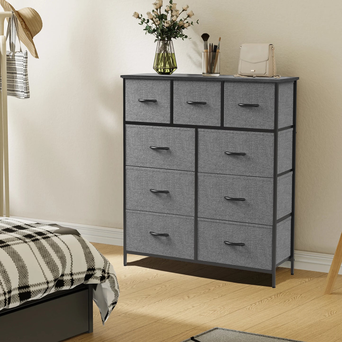 JHK Dresser With 9 Fabric Storage Drawers