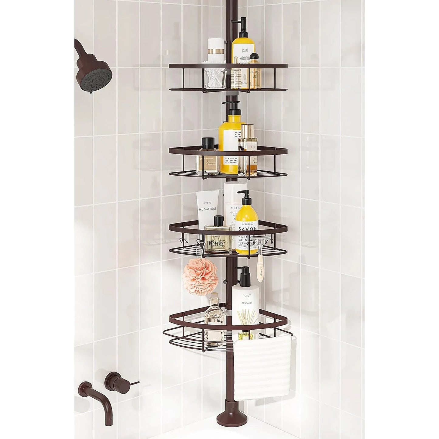 Angies Home Store PremiumGrade Rustproof Shower Corner Caddy With TelescopingPole