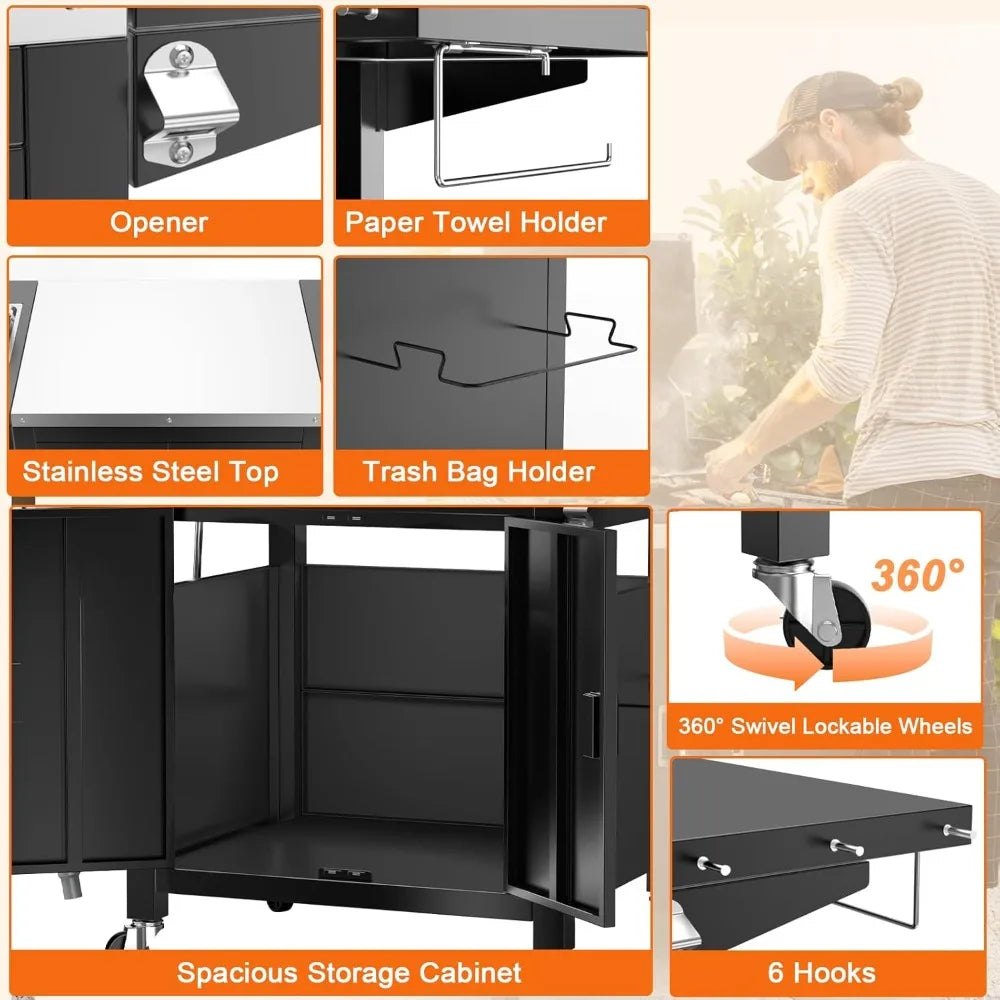 DAFIFY Outdoor Grill Table With Sink Bar Cart IslandSystem StainResistantCoatedDurable
