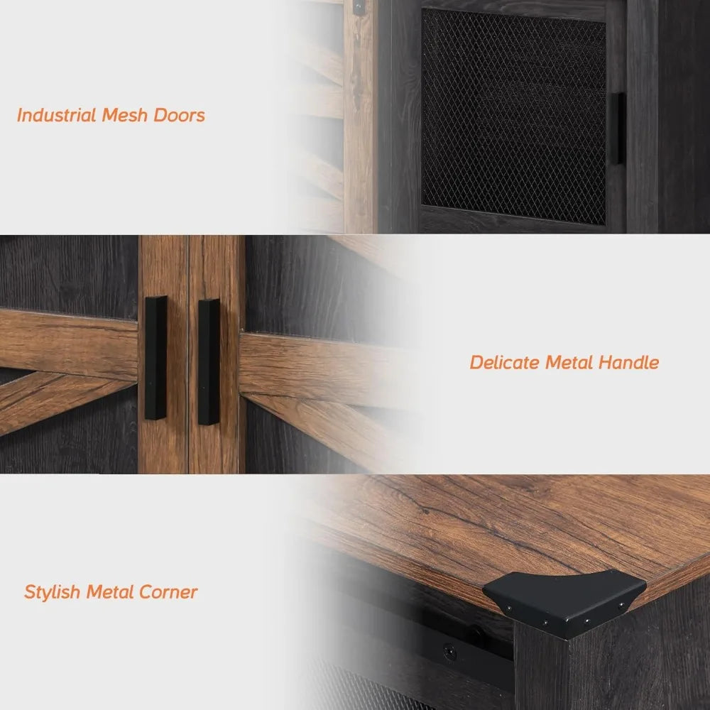 DAFIFY Farmhouse TV Stand With Sliding Barn Doors And Mesh