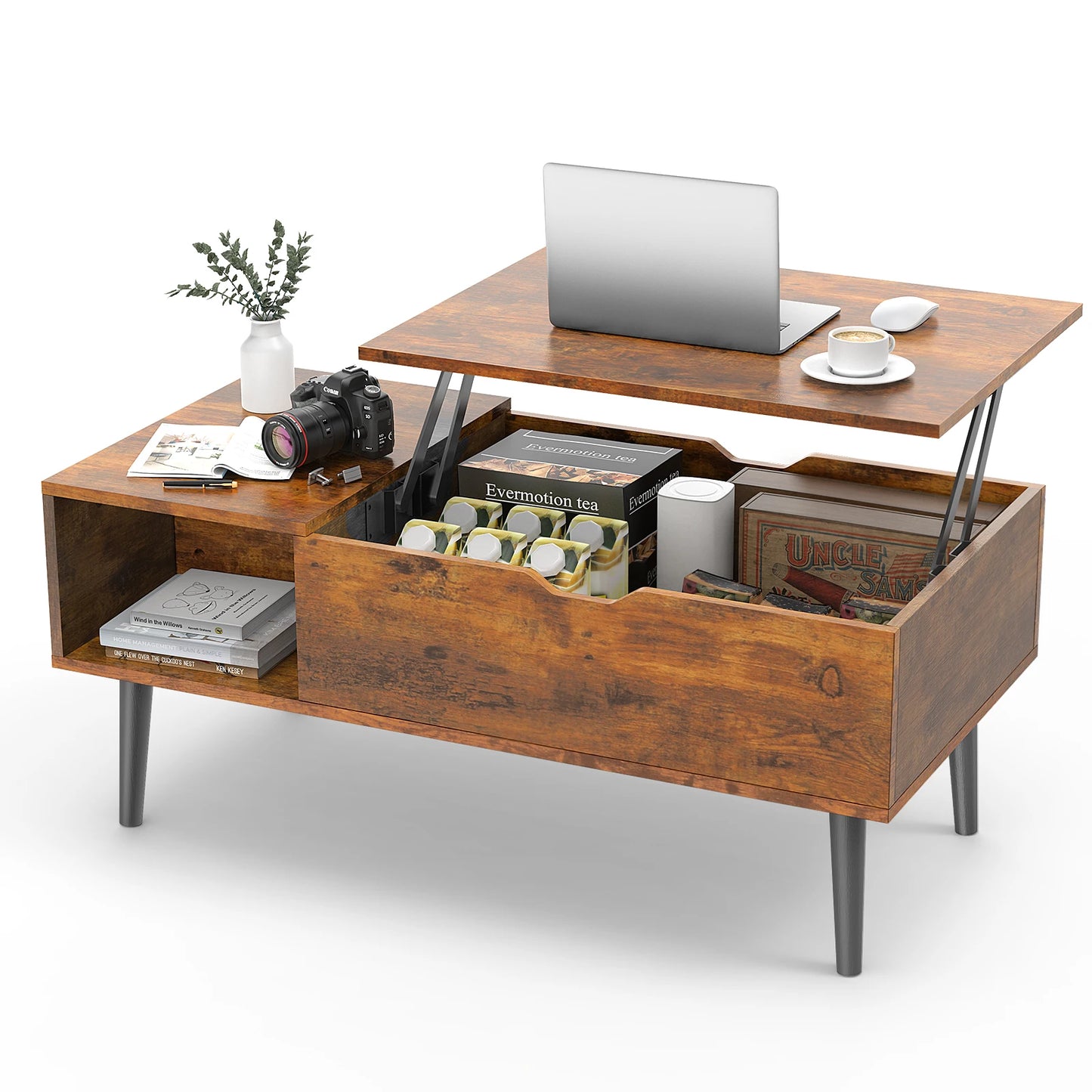 JHK Lift Top Coffee Table With Storage And Adjustable Lift