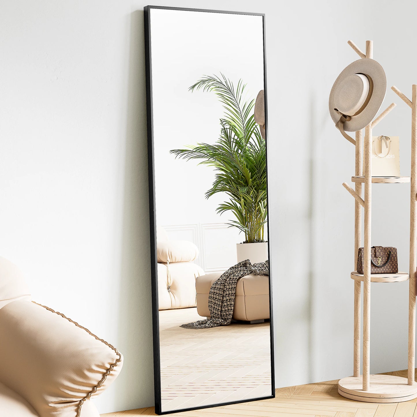 JHK Premium UltraDurableAntiCorrosionCoating Floor Standing Wall Mirror With Aluminum Frame