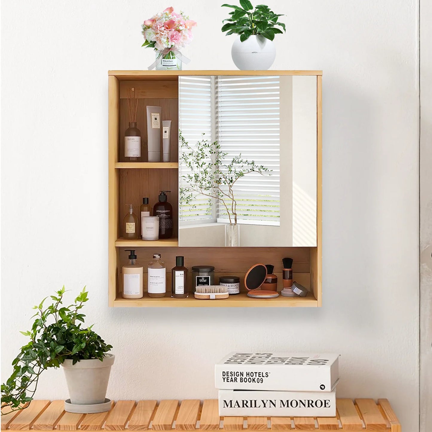 Wisfor Wall Medicine Cabinet With Mirror Bamboo Bathroom Storage