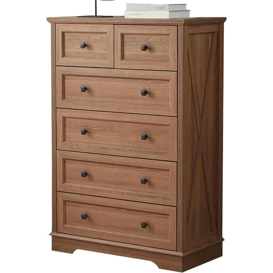XUYUAN Farmhouse WardrobeDresser With Six Drawers SolidOakwood BedroomStorage Cabinet