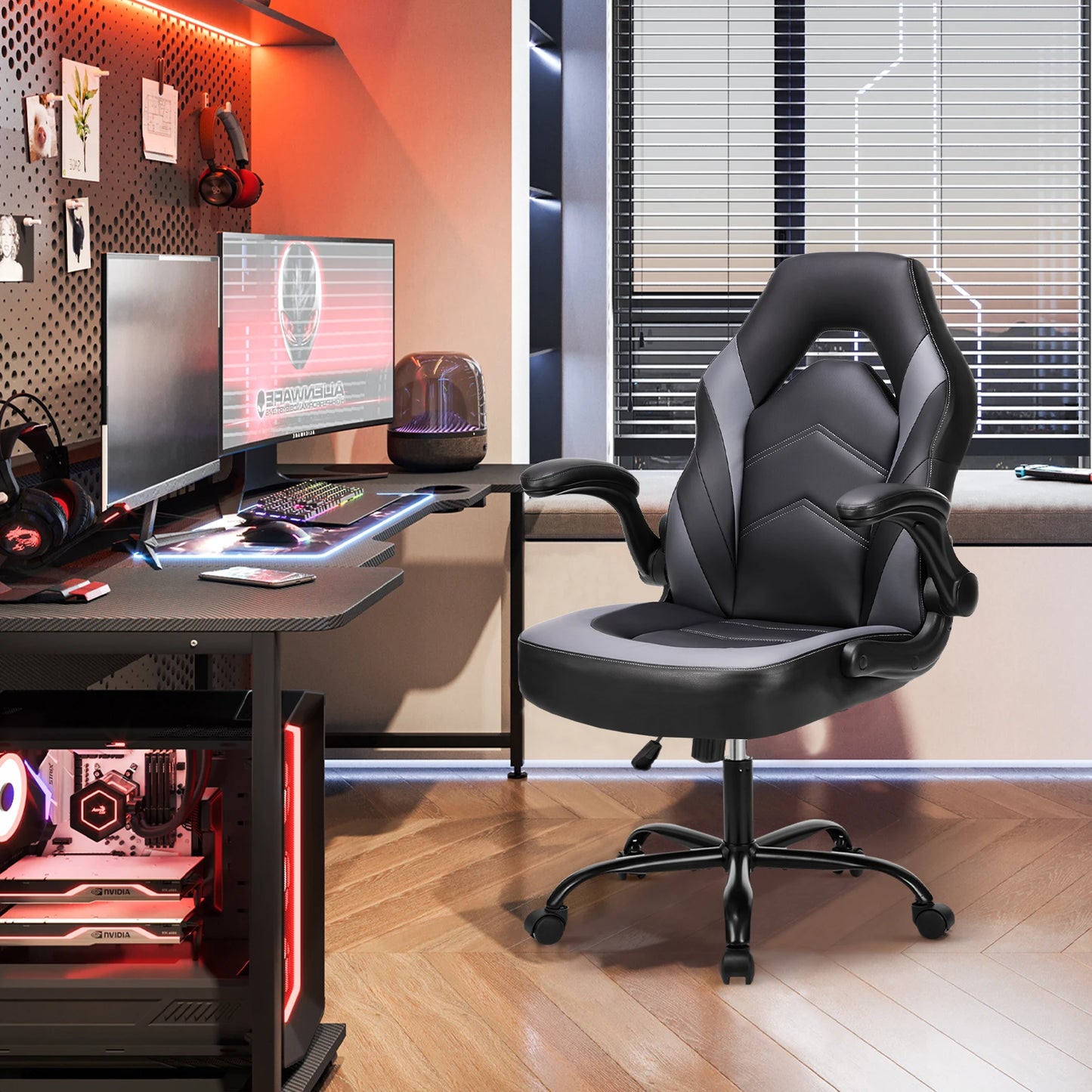 JHK Ergonomic Office Gaming Chair With Premium PolyurethaneLeather Upholstery Quality