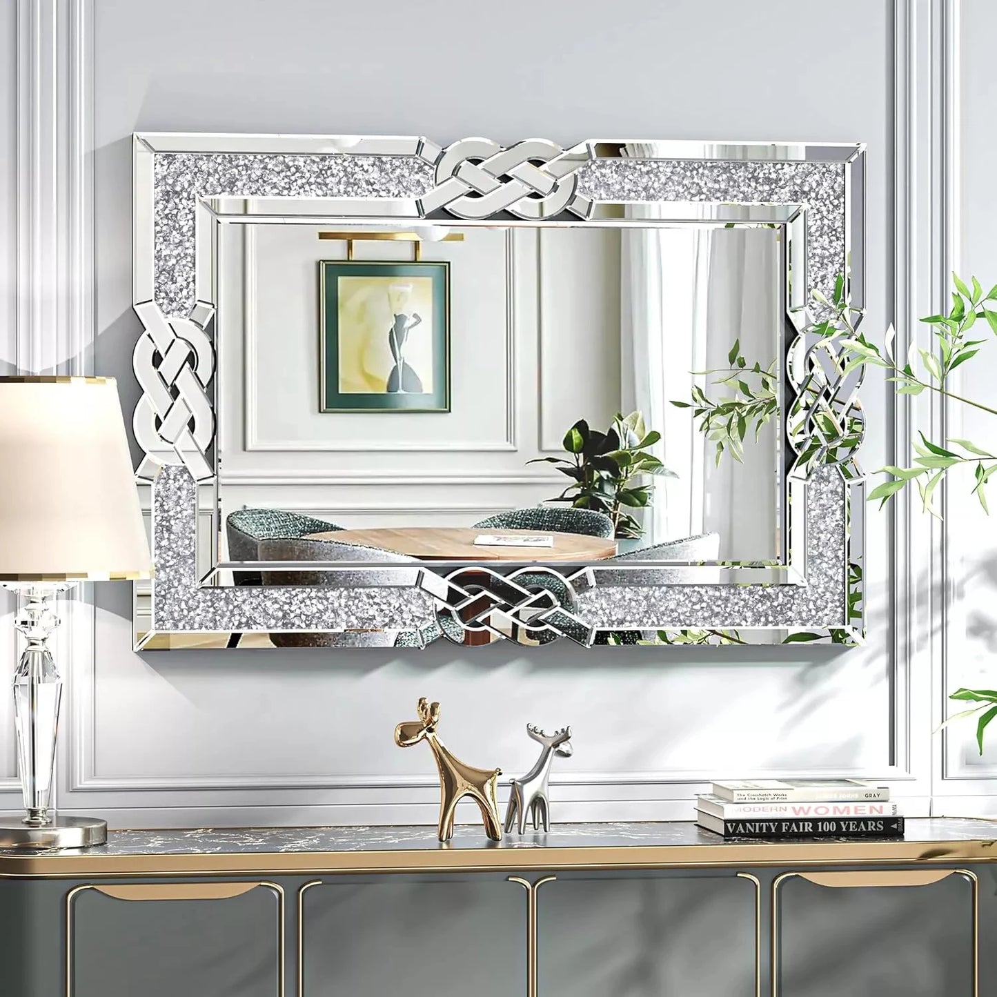 Wisfor Crushed Diamond Wall Mirror With Crystal Edge Frame