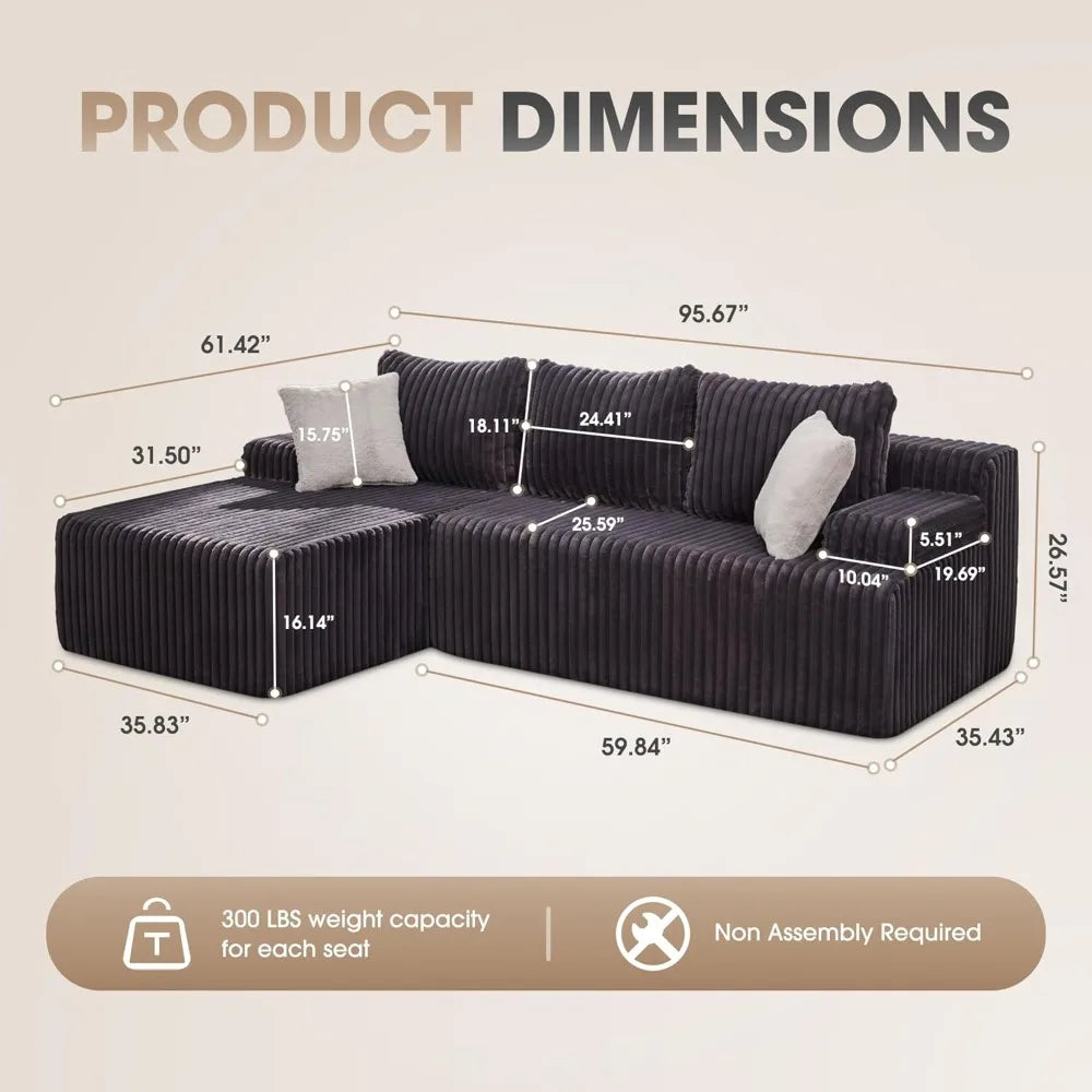 Angduo L-Shaped Modular Sofa High-Density Memory Foam Sectional Velvet Upholstery