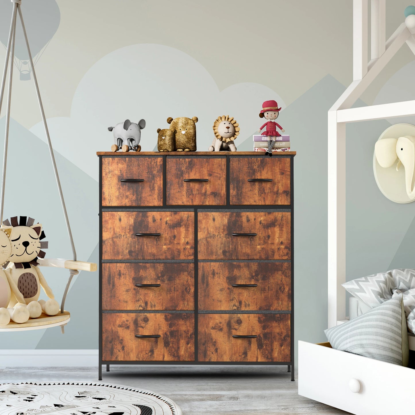 JHK Dresser With 9 Fabric Storage Drawers