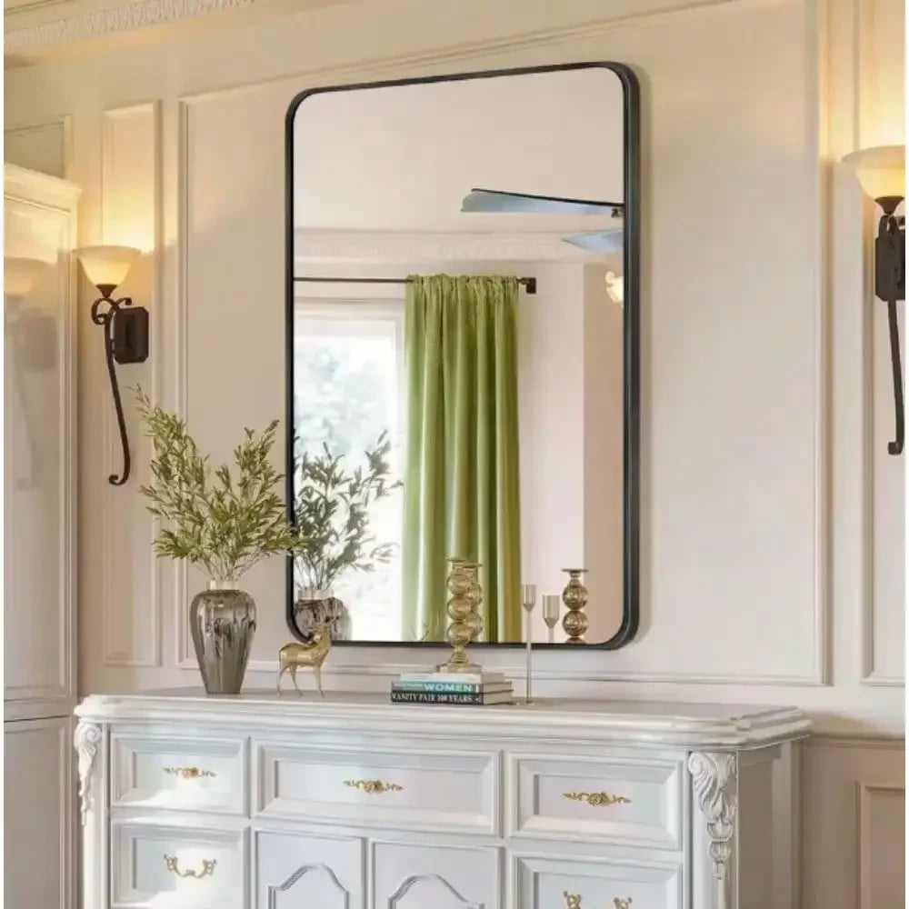 Rectangular Aluminum Frame Wall Mirror With Slim Metal Frame Entryway