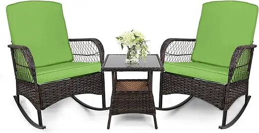 Leveleve Outdoor Rocking Bistro Set 3-Piece With Glass Table
