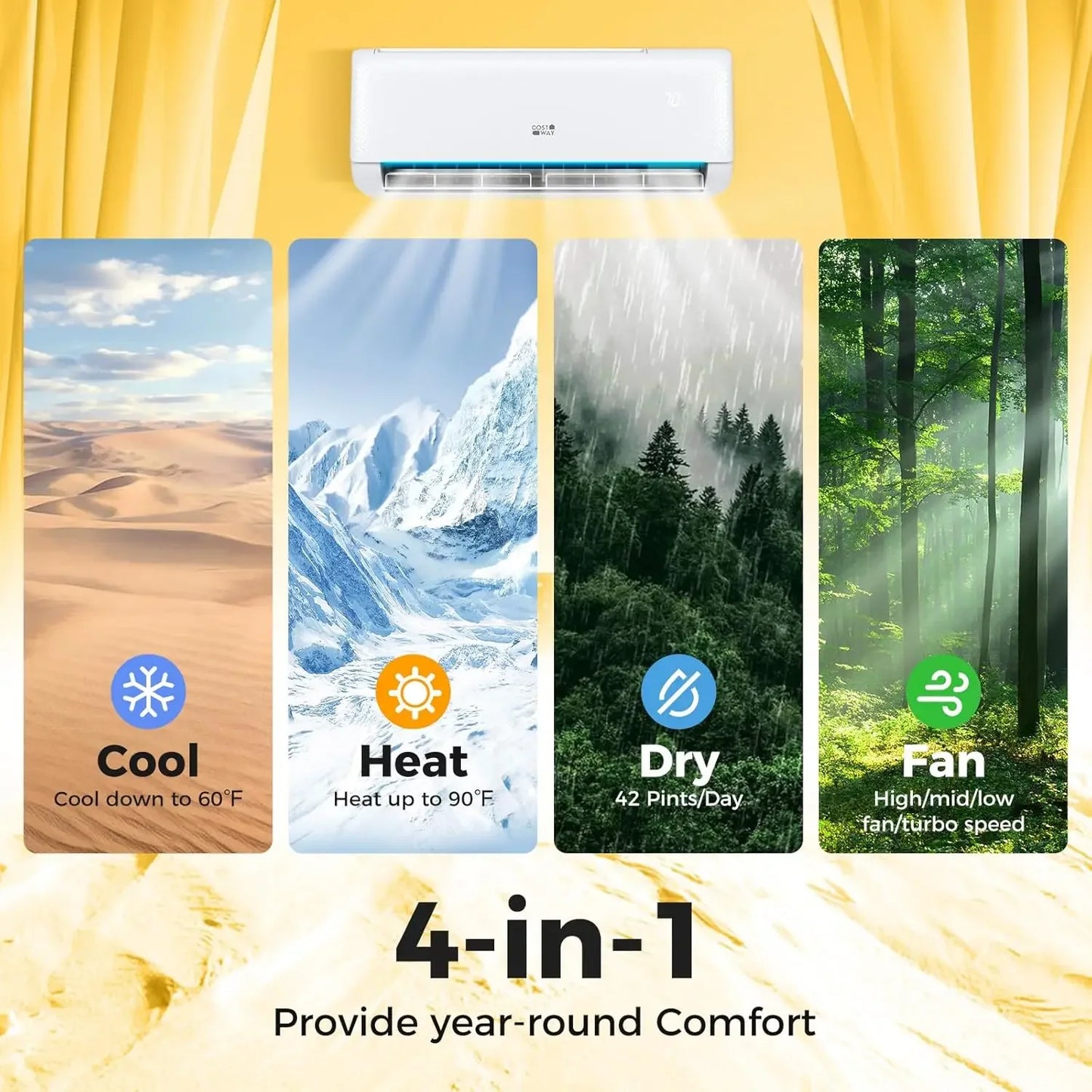 12,000 BTU Mini Split Air Conditioner, with Heat Pump, Energy Star, 21 SEER2 Inverter, 24H Timer, Auto Clean