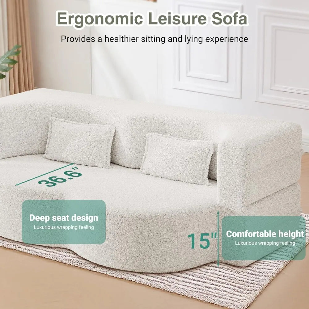 Memory Foam Sofa Bed Convertible Folding Sofa With Teddy Fleece