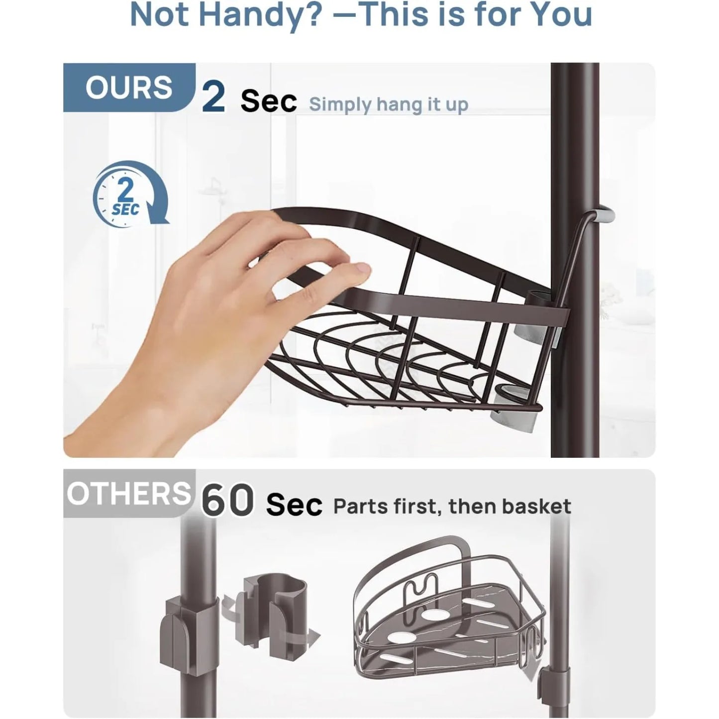 Angies Home Store PremiumGrade Rustproof Shower Corner Caddy With TelescopingPole