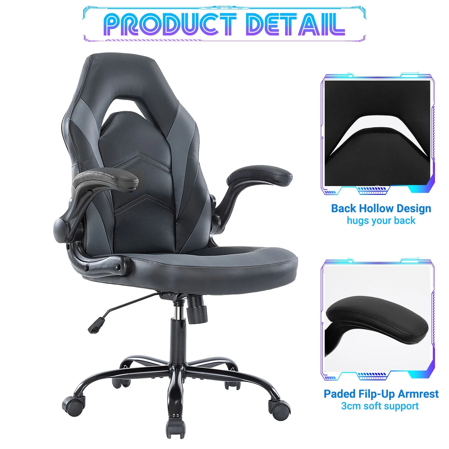 JHK Ergonomic Office Gaming Chair With Premium PolyurethaneLeather Upholstery Quality