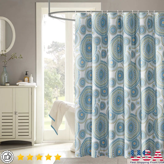 Craft Of Weaving Waterproof Shower Curtain Set With 12 Hooks Starburst Design Machine Washable Easy Care Bathroom Decor