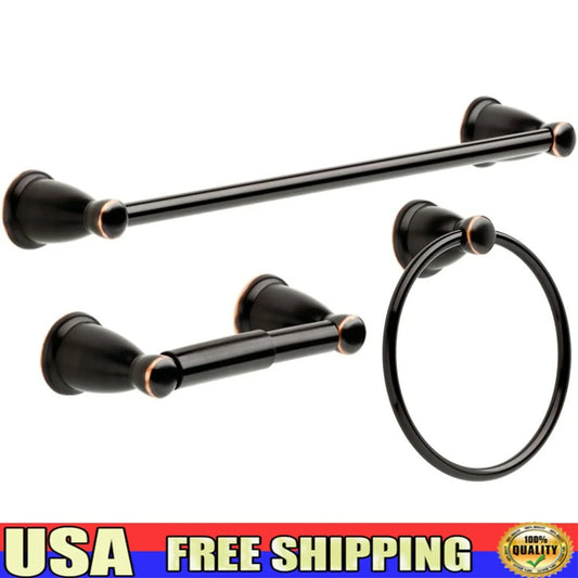 Dutrieux 3-Piece Bathroom Set Towel Bar Toilet Paper Holder Ring
