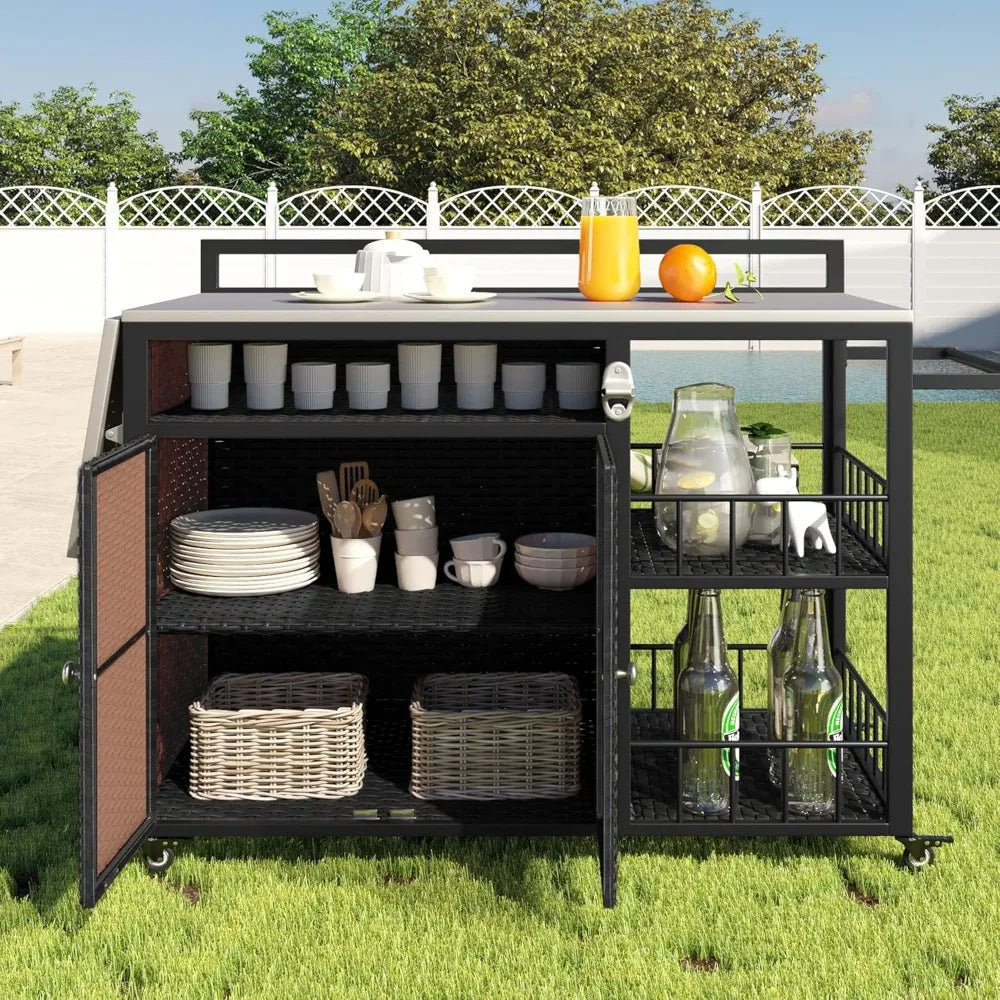 DAFIFY Outdoor Kitchen Island Cart With Foldable Side Table