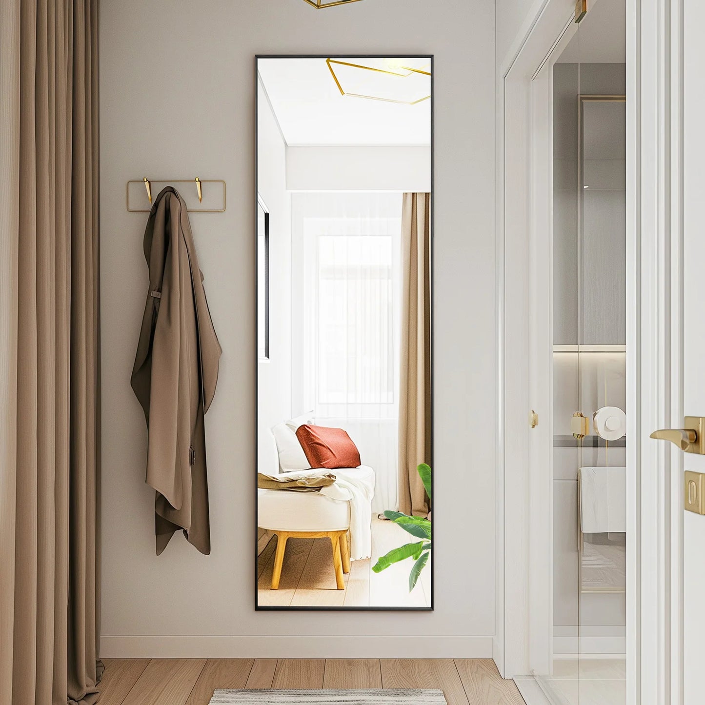 JHK Premium UltraDurableAntiCorrosionCoating Floor Standing Wall Mirror With Aluminum Frame