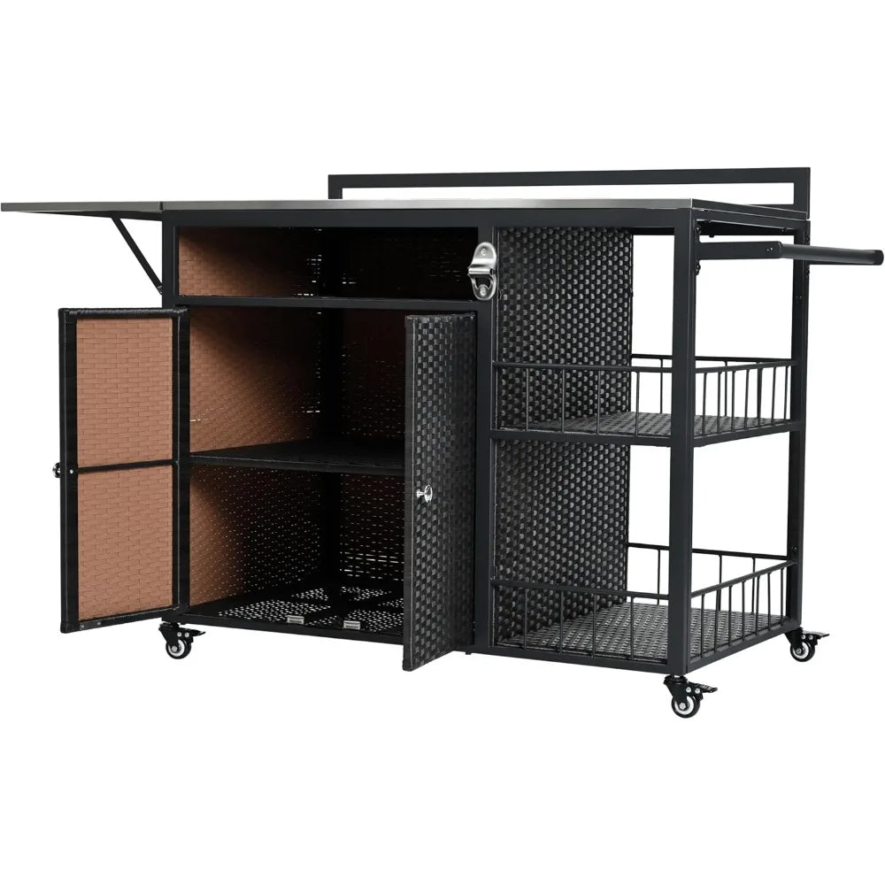 DAFIFY Outdoor Kitchen Island Cart With Foldable Side Table