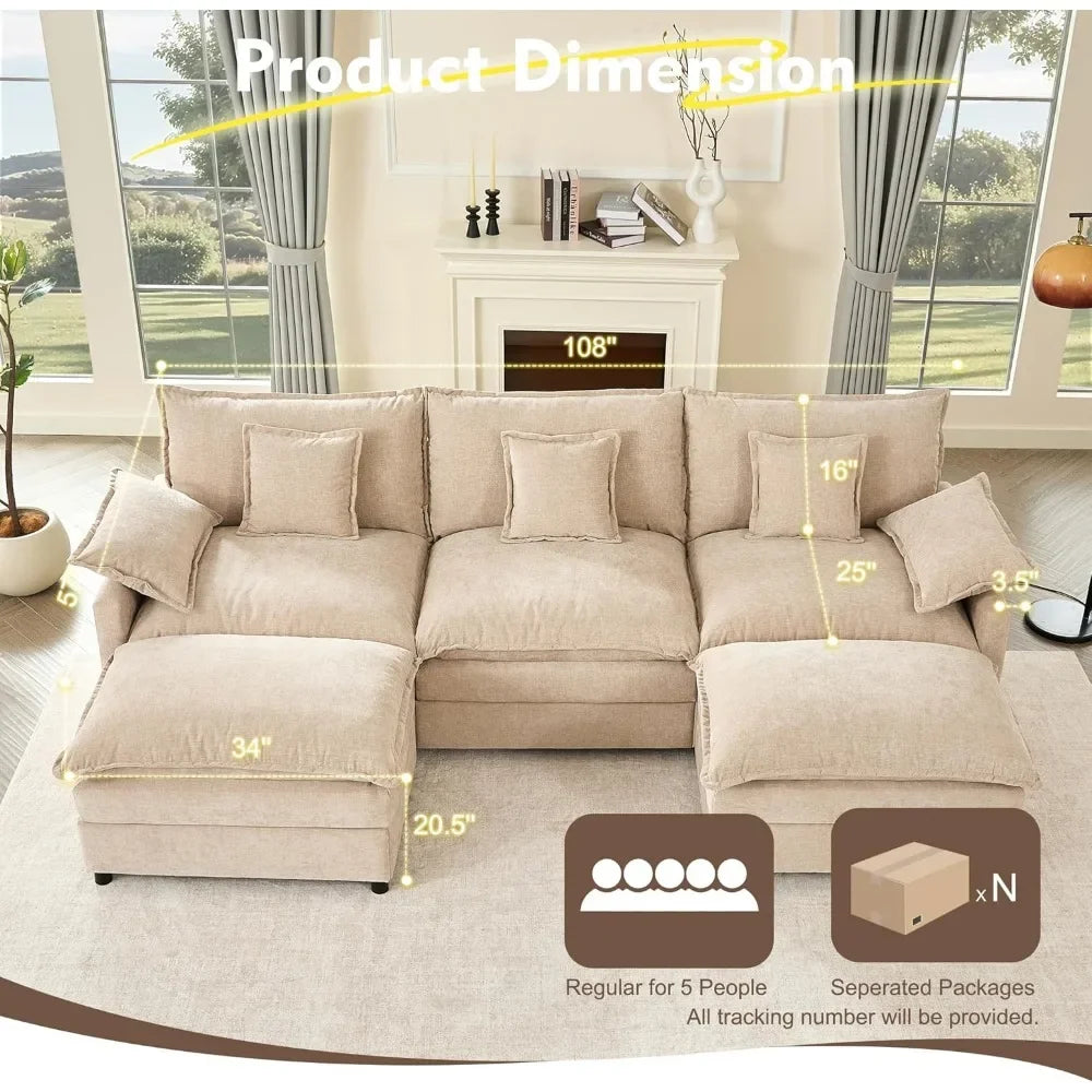 Angduo Modular U Shaped Sofa With Movable Ottoman Sectional