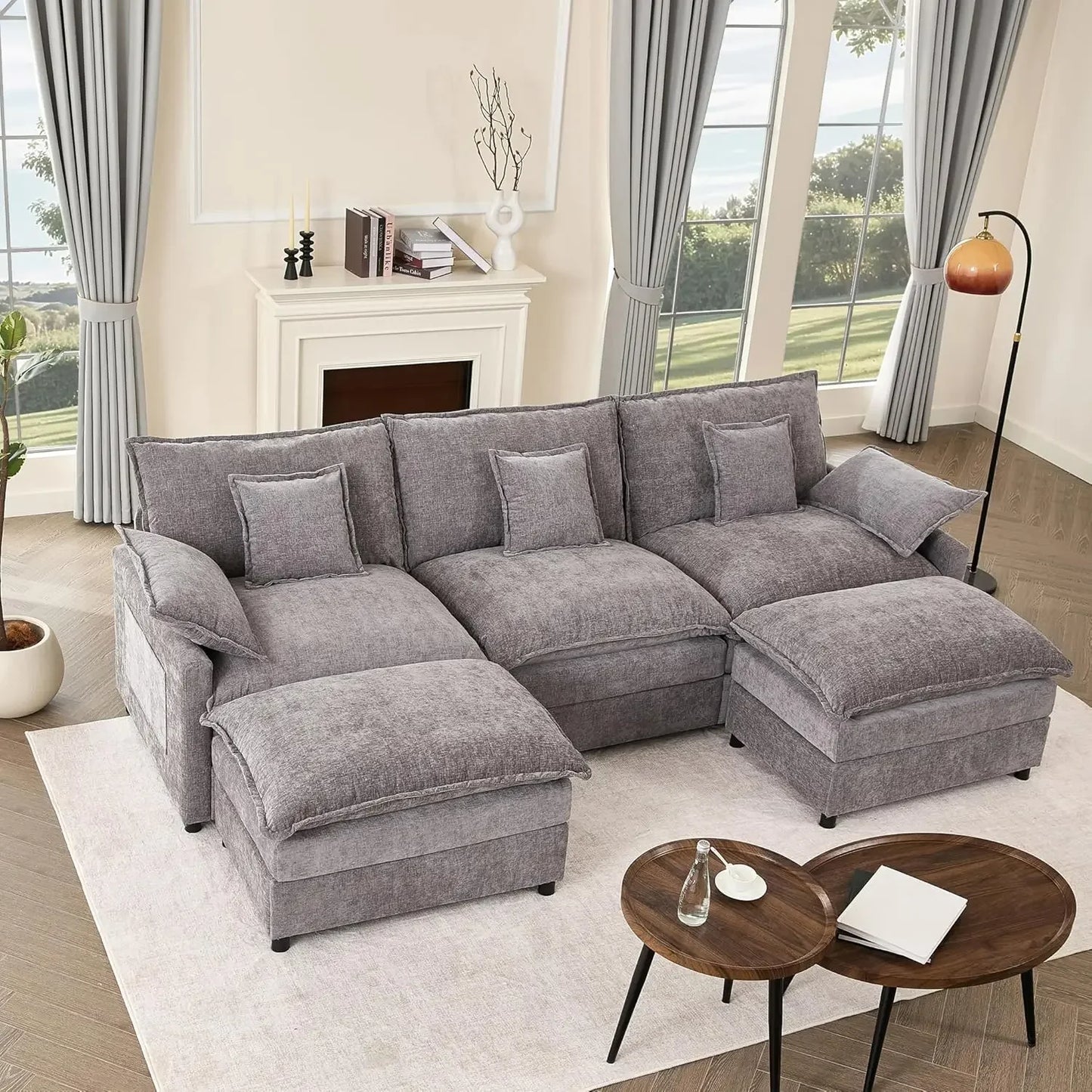 Angduo Modular U Shaped Sofa With Movable Ottoman Sectional