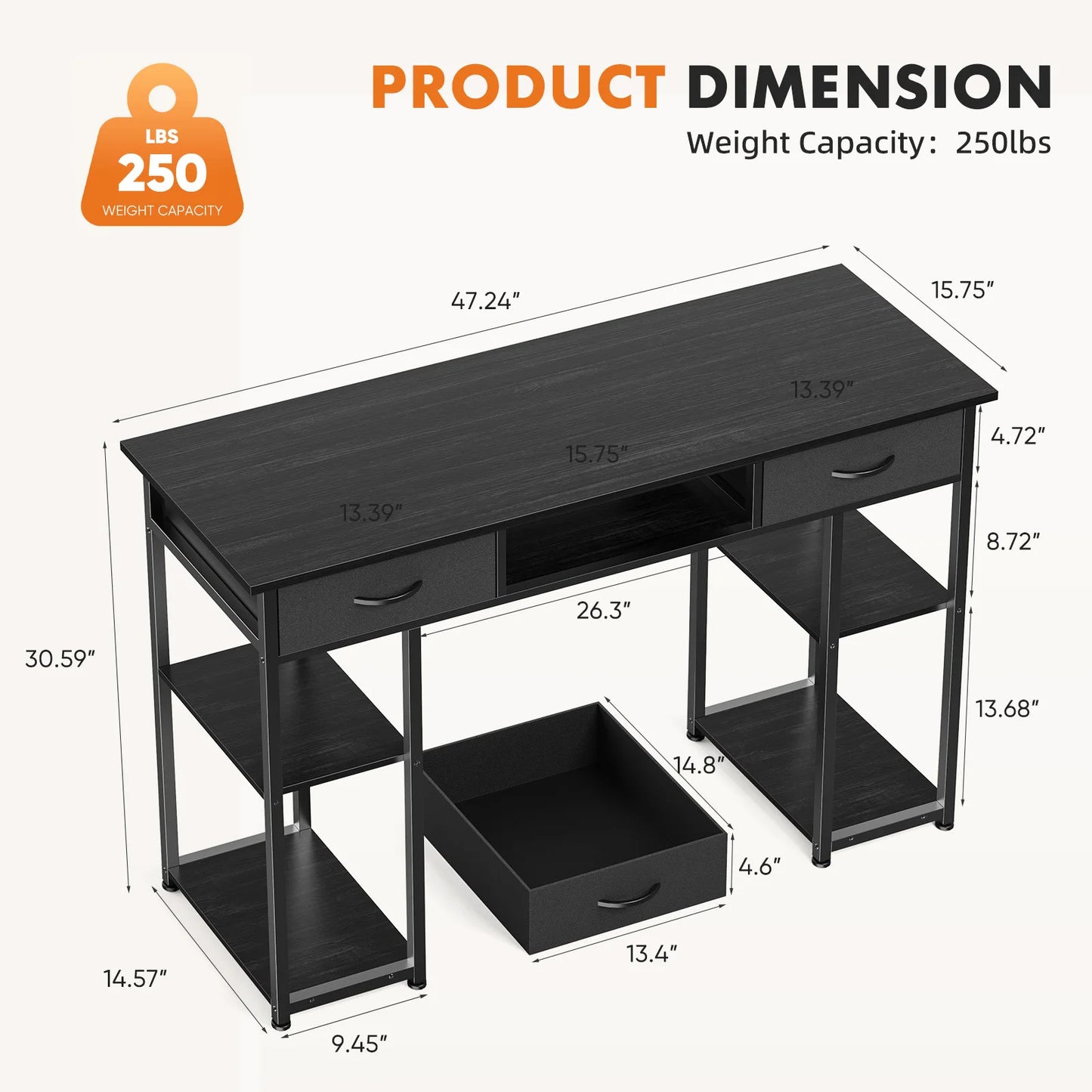 JHK IndustrialProfessionalGrade DoubleDeckShelving Office Desk With Pullout Fabric Drawers