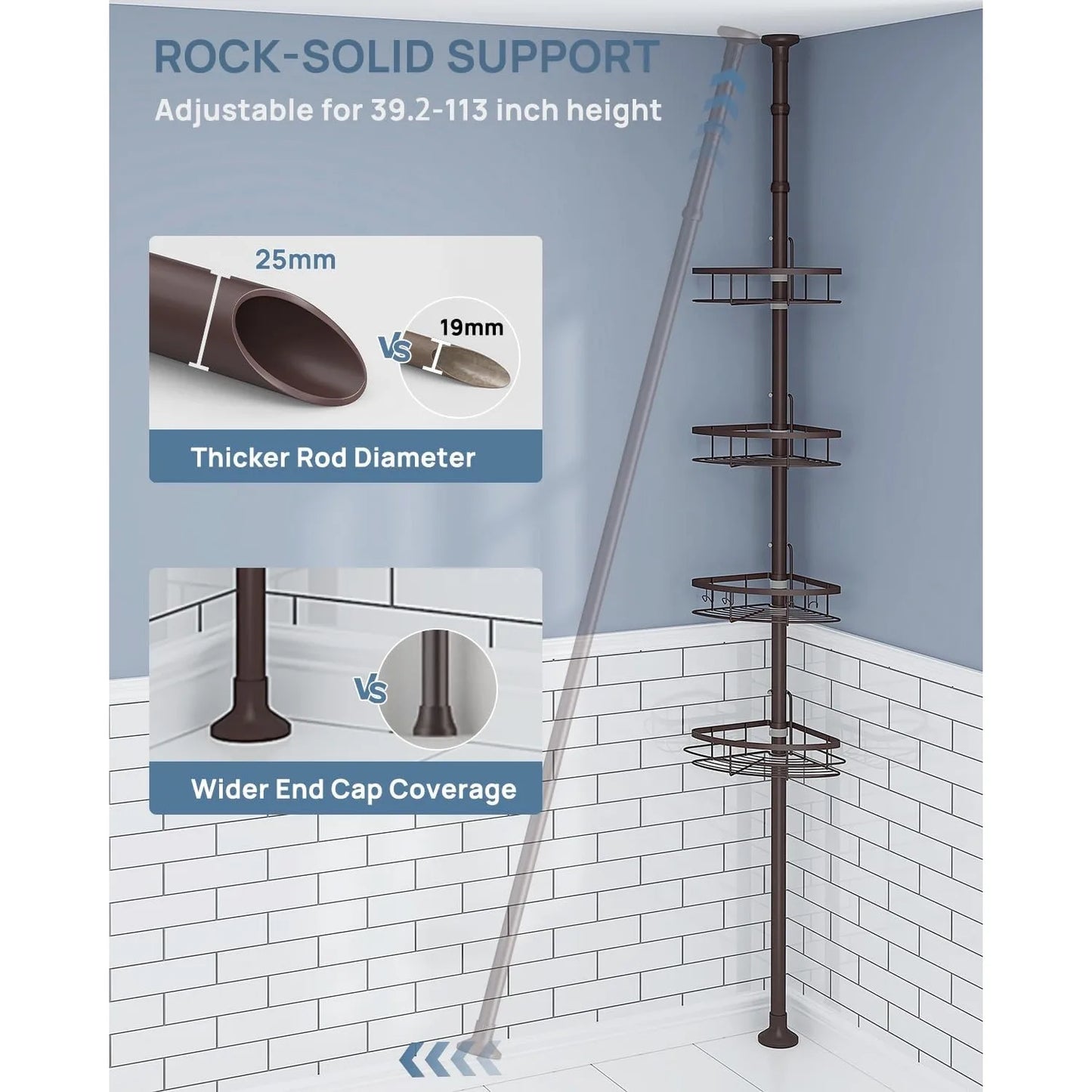Angies Home Store PremiumGrade Rustproof Shower Corner Caddy With TelescopingPole