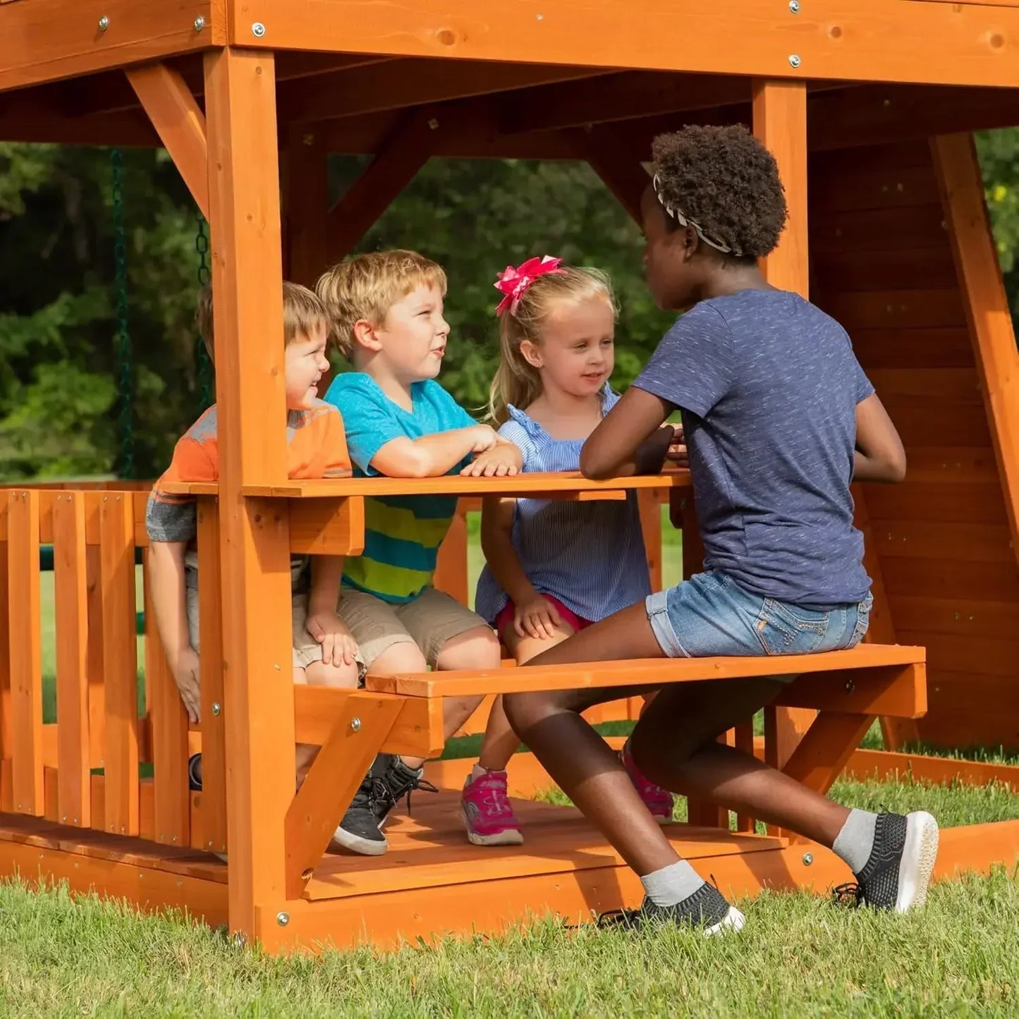 Angie's Home Store Cedar Wood Swing Set With Wave Slide And Clubhouse