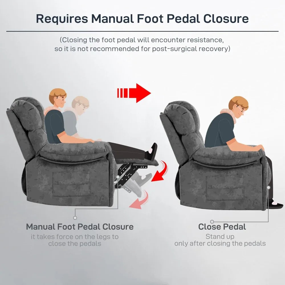 XMSJ Ergonomic Recliner Chair Cup Holders And Side Pocket