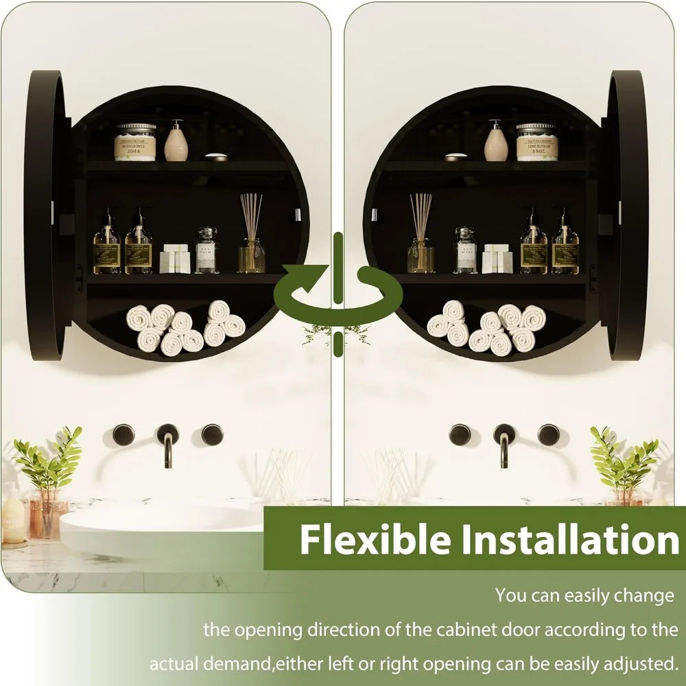 Round Arched Medicine Cabinet Mirror With Storage And Wall Mount