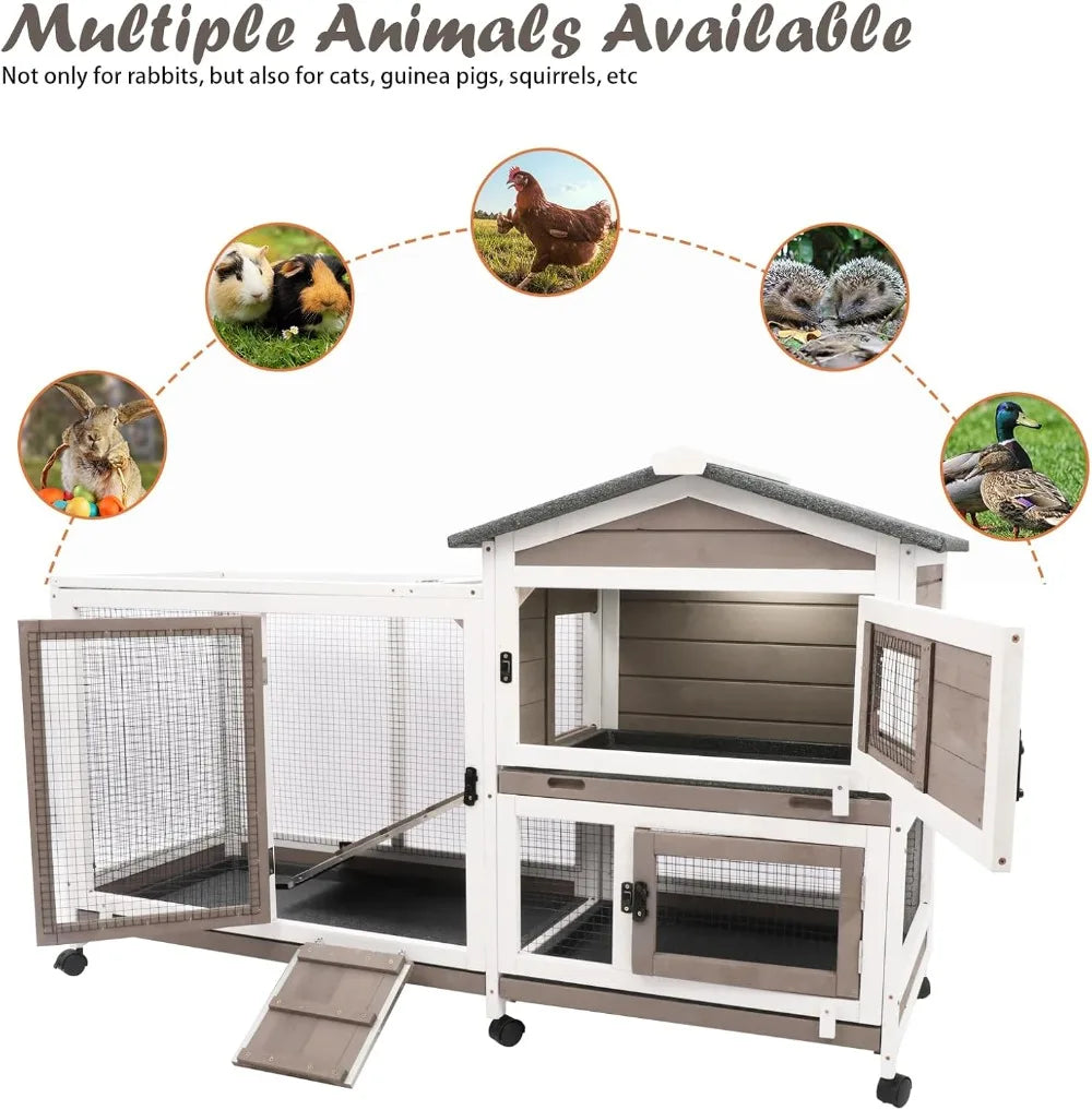 XMSJ 2 Story Rabbit Hutch Indoor Outdoor Cage With Wheels