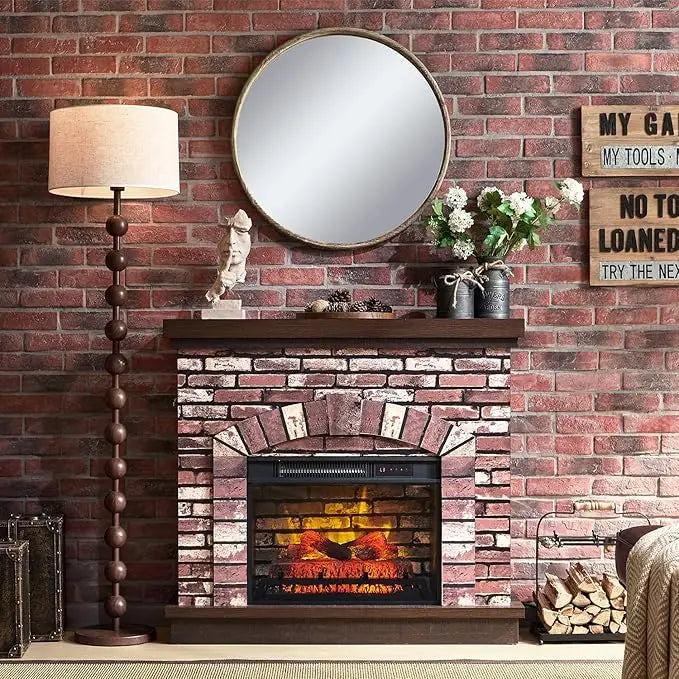 CHENGWEI Farmhouse Electric Fireplace Mantel TV Stand With Remote Heater