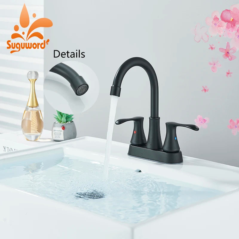 Suguword Dual Handle Deck Mounted Bathroom Faucet Hot Cold Water