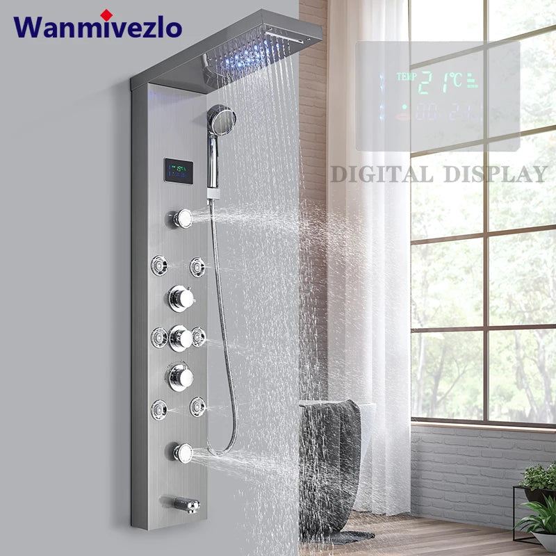 Wanmivezlo LED Bath Shower Faucet Set With Temperature Screen