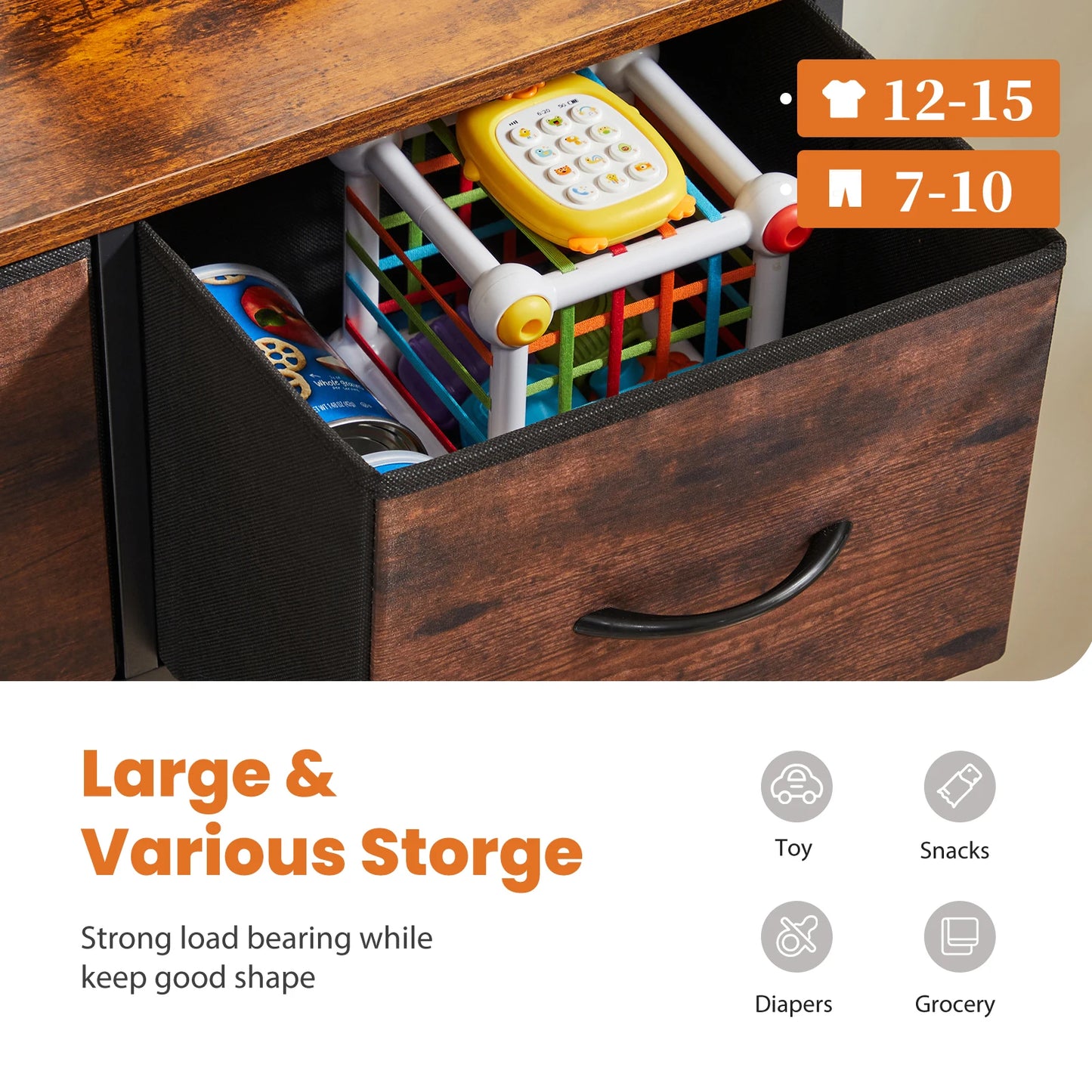JHK Dresser With 9 Fabric Storage Drawers