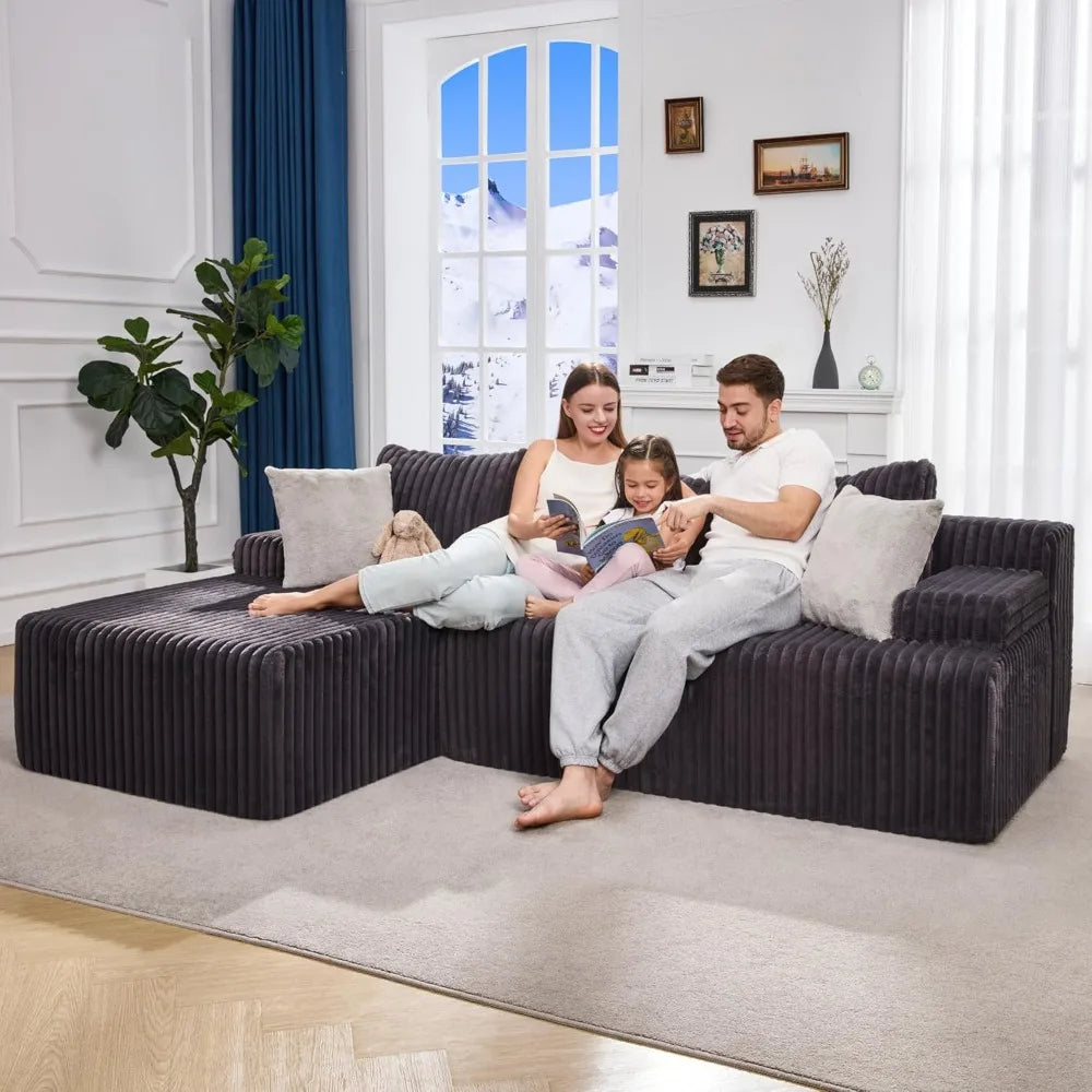 Angduo L-Shaped Modular Sofa High-Density Memory Foam Sectional Velvet Upholstery