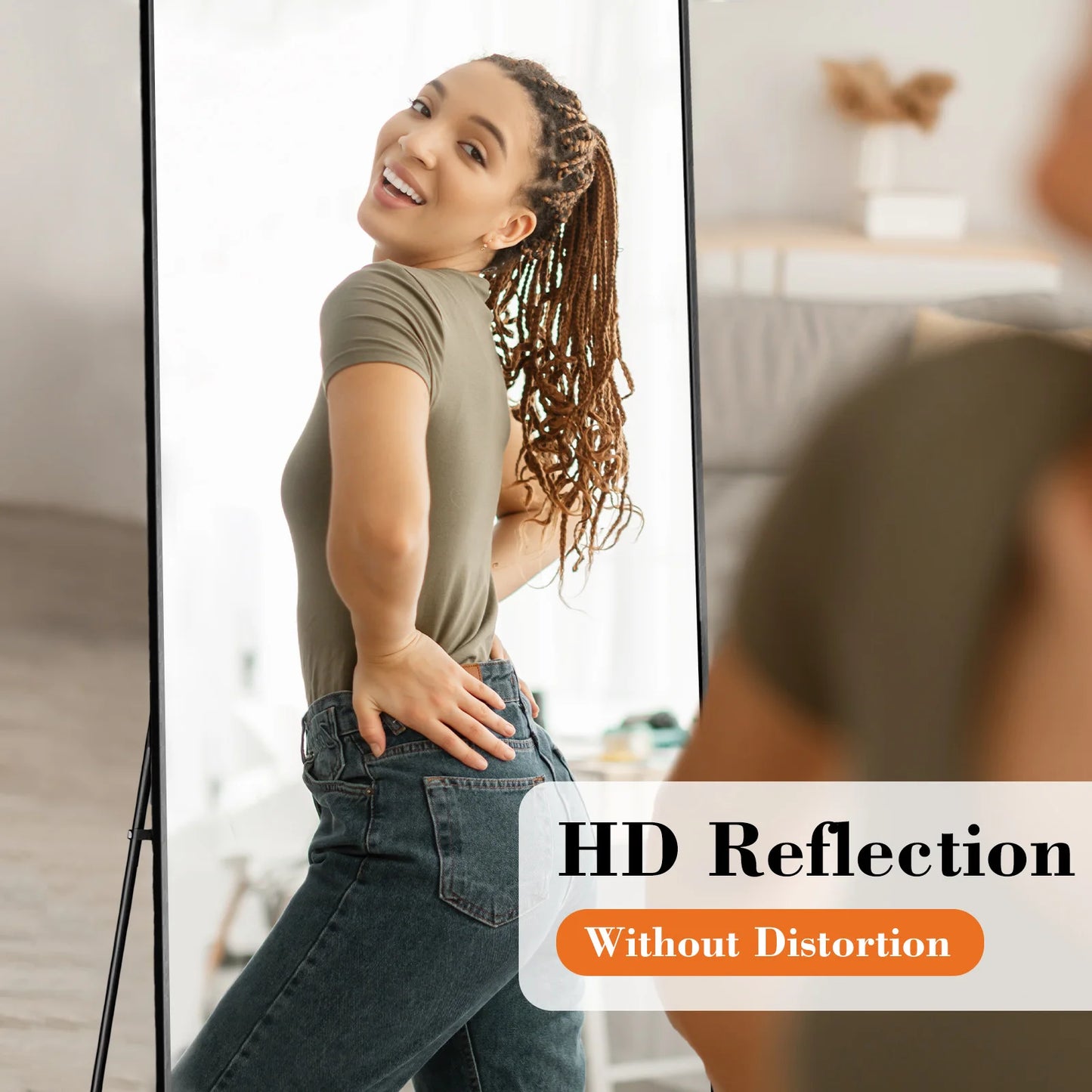 JHK Premium UltraDurableAntiCorrosionCoating Floor Standing Wall Mirror With Aluminum Frame