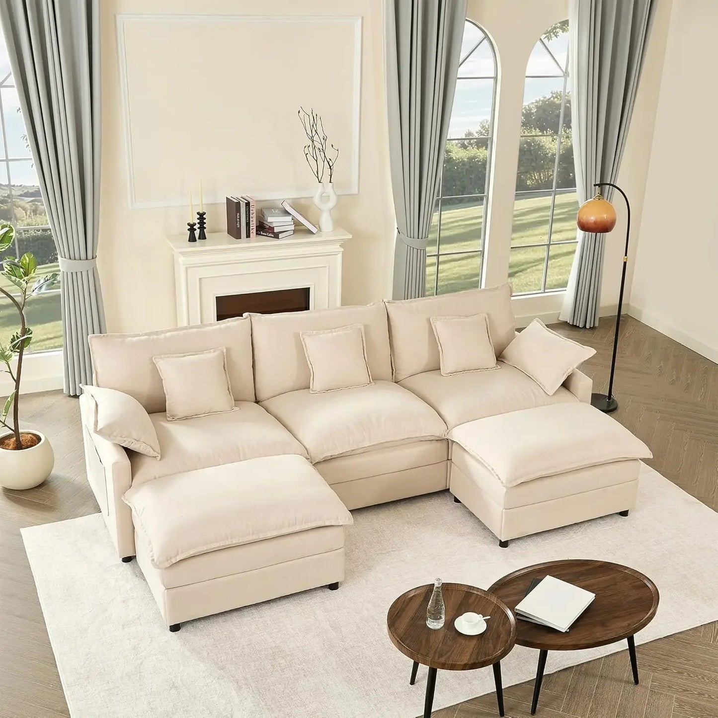 Angduo Modular U Shaped Sofa With Movable Ottoman Sectional