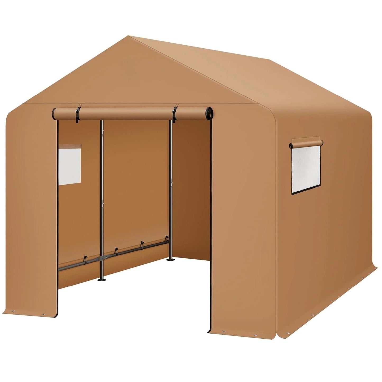 Outdoor Storage Shed Carport Canopy Shelter With Dual Doors Windows