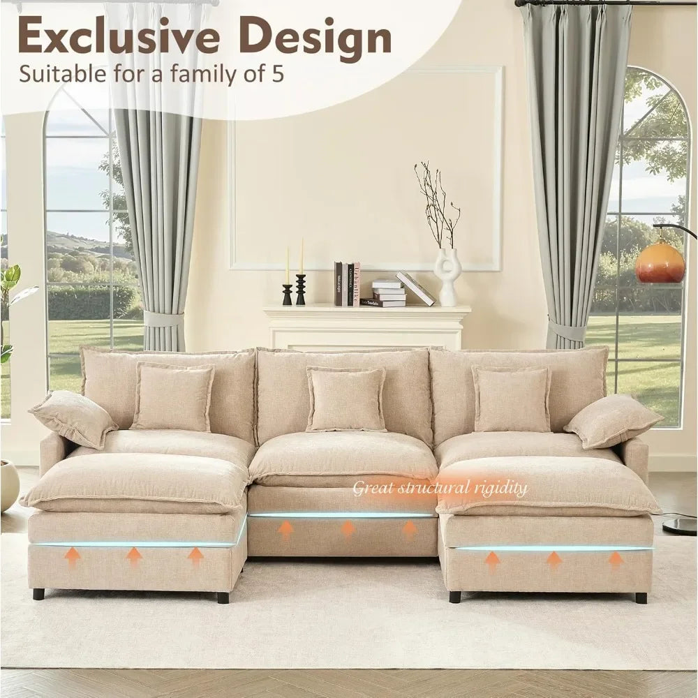 Angduo Modular U Shaped Sofa With Movable Ottoman Sectional
