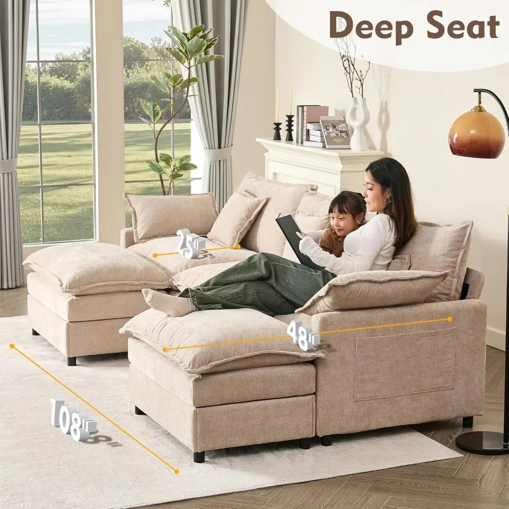 Angduo Modular U Shaped Sofa With Movable Ottoman Sectional