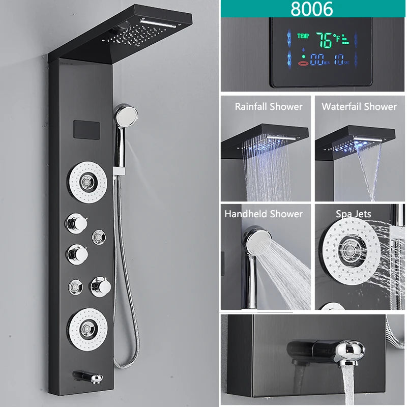 Wanmivezlo LED Bath Shower Faucet Set With Temperature Screen